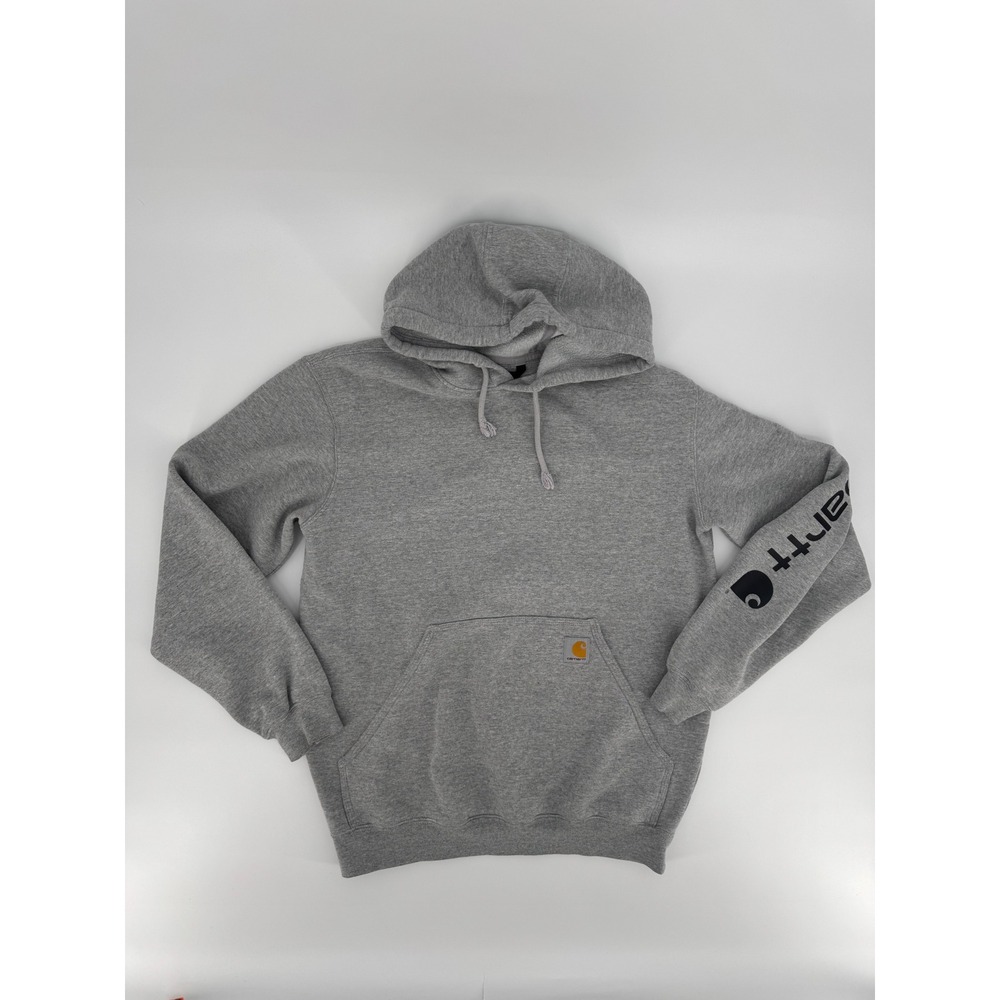 Carhartt Mens Loose Fit Midweight Logo Sleeve Hoodie Heather Gray Size Small